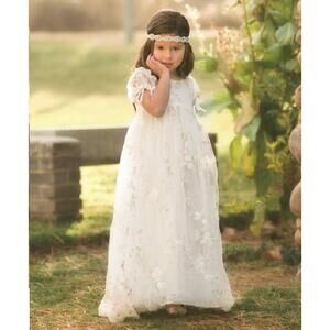 White Lace and Gold Accent Chloris Gown Dress - SIZE 7